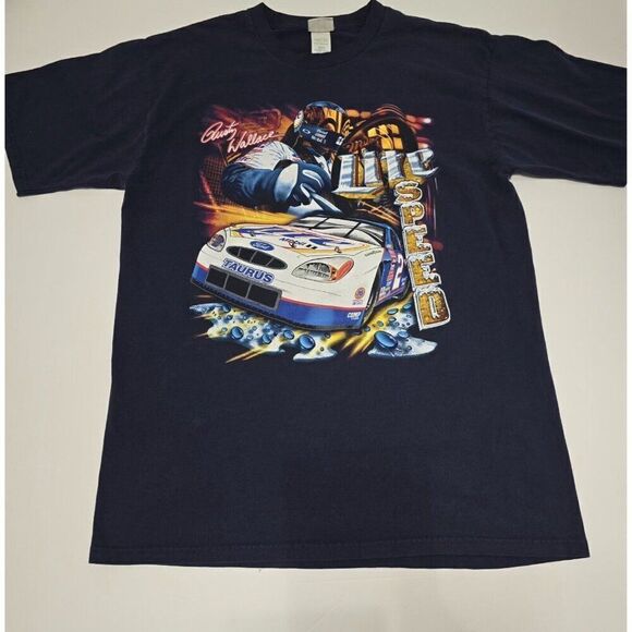 Vintage - XL - NASCAR Rusty Wallace Miller Lite "Speed" Front Back T-Shirt Navy - Picture 1 of 5